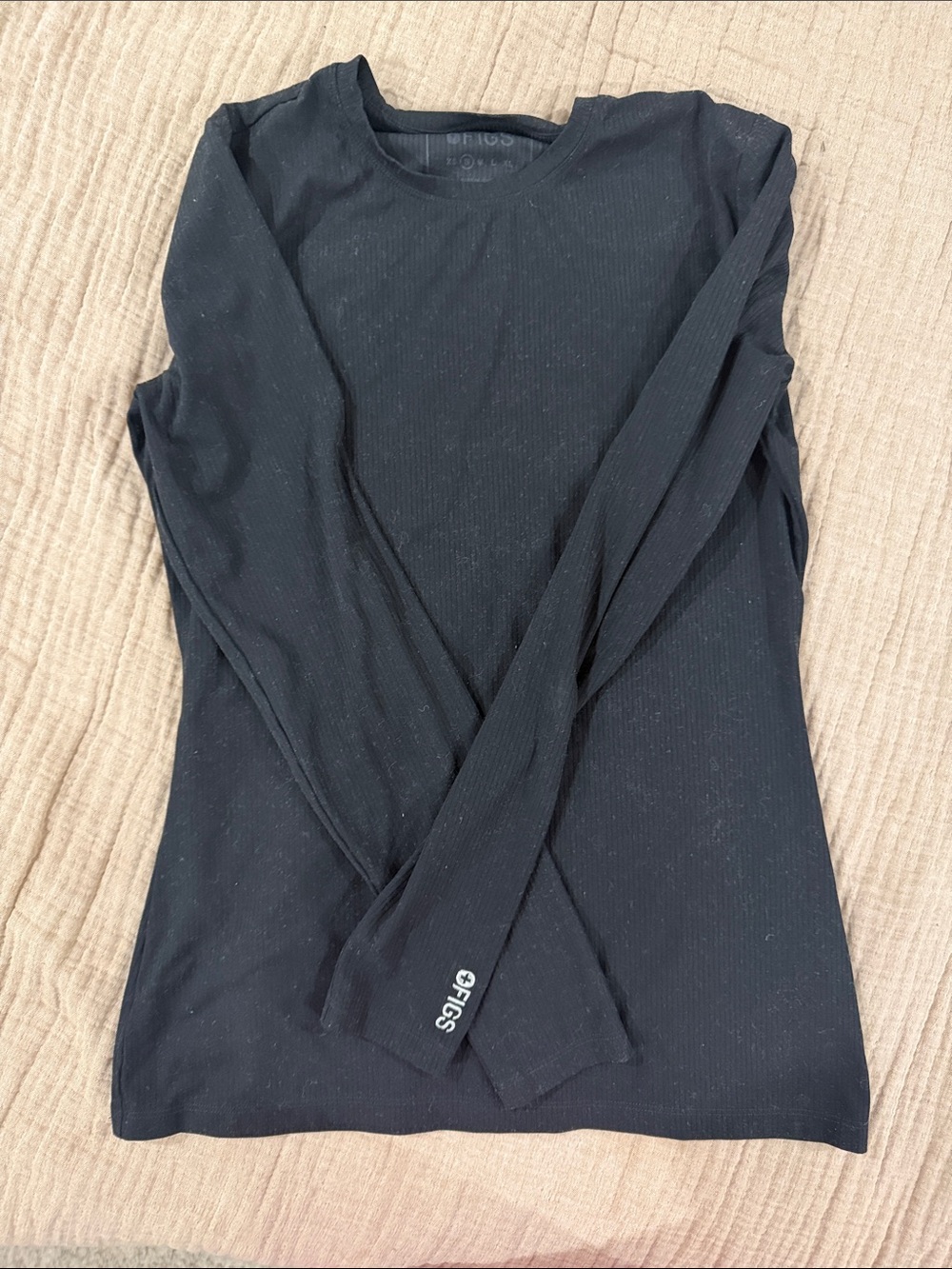 Figs Black Ribbed Long Sleeve Crew Top